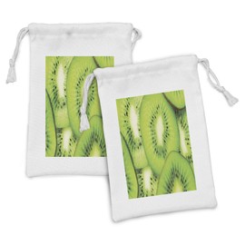 Ambesonne Kiwi Fabric Pouch Set of 2, Summer Round Exotic Fruits Slices Macro Photo, Small Drawstring Bag for Toiletries Masks and Favors, 9" x 6", Lime Green