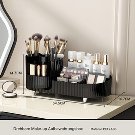 Cosmetic Storage Box, 360° Rotating Beauty Storage Piece, Multifunctional Compartment, Suitable for Any Living Environment, Such as Bedroom, Bathroom, Dressing Table, Countertop (Black)