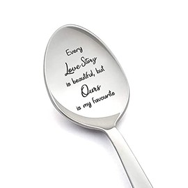 Anniversary Birthday Gifts for Boyfriend Girlfriend Every Love Story is Beautiful Spoon for Wife Husband Romantic Valentine's Day Gifts for Couple 8 Inch Coffee Tea Spoons
