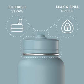 Hydrapeak 32oz Sport Insulated Water Bottle with Straw Lid, Leak & Spill Proof, Keeps Drinks Cold for 24 Hours, Hot for 12 Hours, Premium Stainless Steel Water Bottles (32oz, Agave Blue)
