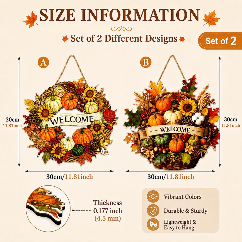 2-Piece Fall Door Decor Set, Welcome Wreath and Harvest Basket