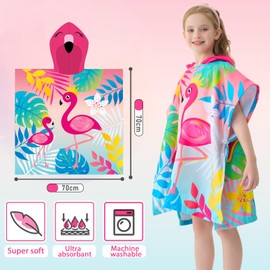 WERNNSAI Flamingo Kids Beach Towel - Hooded Towel Wrap 70 x 70 cm Kids Hooded Towel Poncho Kids Poncho Towel Beach Towel Girls Hooded Towel Child Bath Pool Kids Bath Towel for Travel Shower Swim Pool