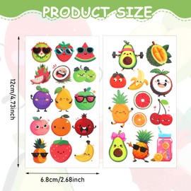 HJZHII 96PCS Summer Fruit Temporary Tattoos, 10 Sheets Cartoon Fruit Fake Tattoo Safety Waterproof Tattoos Stickers Hawaiian Themed Toys Makeup Tattoos for Girls Boys Birthday Summer Party