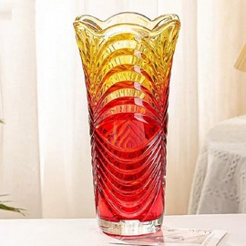 Large Red Striped Glass Vase-11.8 inch Tall,Modern Vase for Home Decor, Living Room Dining Tabletop Centerpiece Statement Office Decoration.