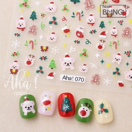 Christmas Santa Hat Pink Bear Nail Sticker Nail Deco Sticker / 크리스마스 산타모자 분홍곰 네일스티커 네일데코스티커