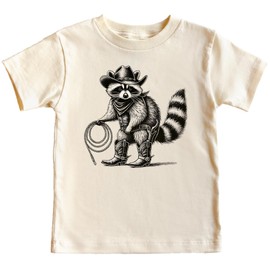 Funny Raccoon Cowboy Shirt for Kids Vintage Western Lasso Tee for Boys and Girls Natural Shirt 18 Months