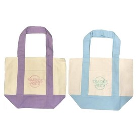 Trader Joe'sMini Tote Bag - Back to School Supplies,Pastel Mint Green & Pink ReusableGrocery Bag with Logo, Shopping Tote for Women,Spacious & Durable, Bag For Food Container:_2PC Purple+blu