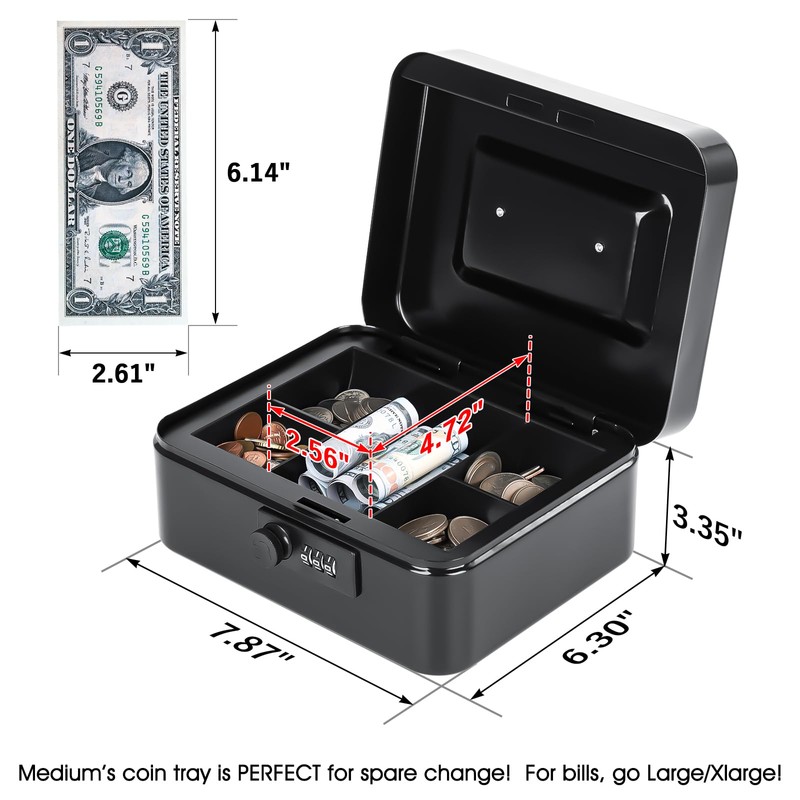 KYODOLED Cash Box with Combination Lock Safe Metal Money Box