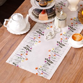 ARTABLE Lace Tablecloth Linen Color Embroidery Tablecloth Country Farm Elegant Tablecloth Coffee Tablecloth Kitchen Home Dining Table (14 x 28 Inch, Colorful Plants)