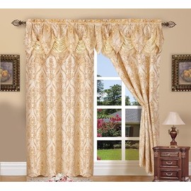 Elegant Comfort Penelopie Jacquard - Juego de páneles de cortina, 54 x 84 x 18 " (137 x 213 x 46 cm), color beige