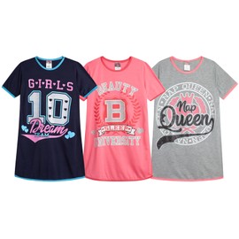 Angel Face Girls Nightgowns Pajama - 3 Pack Soft Breathable Short Sleeve Nightgown Girls Pajamas - Sleep Dress Pajamas (6-14), Size 6, Varsity/Girls Dream