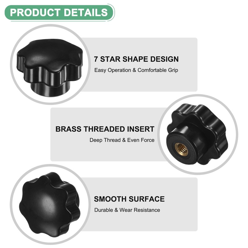 M METERXITY 4-Pack 7 Star Knobs, M8 Female Thread 40mm