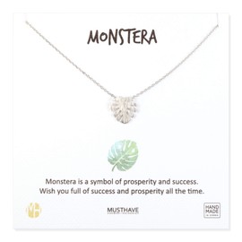 MUSTHAVE Collar chapado en oro de 18 quilates con tarjeta de mensaje, color amarillo y blanco, cadena de ancla, el mejor regalo collar, tamaño 40,6 cm + 5,08 cm, colgante de hoja de Monstera, tarjeta de regalo