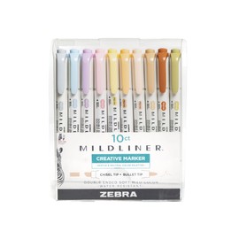 Zebra Pen Mildliner Double-Ended Highlighter Set, Chisel and Bullet Point Tips, No Bleed Bible Assorted Neutral and Gentle Ink Colors, 10-Pack, Model Number: 78701