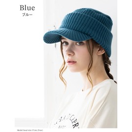 Loo&c Women's Knit Hat, Charlie Knit Cap, Loose Fit, Small Face, Knit Cap, Brim Length, Fall & Winter, Cold Protection, Earmuffs, blue