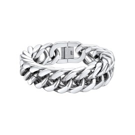 FaithHeart Mens Cuban Chain Bracelets, 17MM Curb Link Miami Bracelets Stainless Steel Chunky Bracelet Chain for Men 21CM