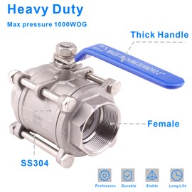 DERNORD Ball Valve 2 Inch NPT Threaded - Stainless Steel 304 Female 3 Piece Full Port (2" NPT Female)
