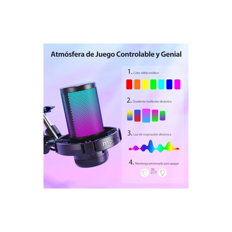 MAONO Gaming Microfono USB, RGB y Brazo micrófono PC Condensador
