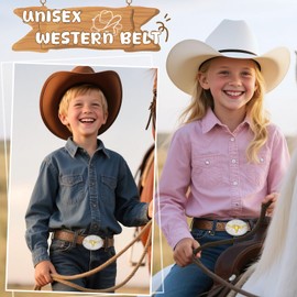 BELTROAD Kids Western Belt for Boys Girls Embossed Cowboy Cowgirl Genuine Leather Kid Western Buckle Belts for Jeans Gifts