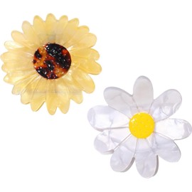 2 Pack Flower Claw Clip Cellulose Acetate Daisy Sunflower Claw Hair Clip for Women Hair Jaw Grip Strong Holder for Thick Thin Hair (Yellow+White, One size)