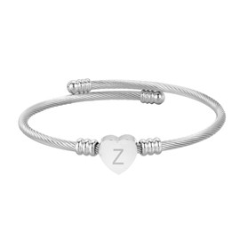 Clepsidra® Pulseras Mujer plateadas personalizadas con inicial. Accesorios y regalos para mujer elegantes y resistentes. Joyería de acero inoxidable con dijes para mujer A-Z. Brazalete ajustable. Gift