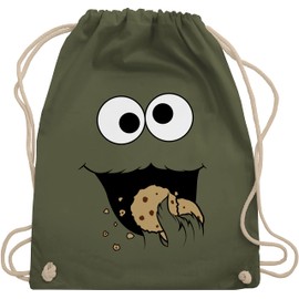 Turnbeutel Rucksack - Keks-Monster - Unisize - Olivgrün - koelner karneval beutel kinder kindergarten rucksäcke mädchen fasching karneval& turntasche junge wurfmaterial faschings- taschen für