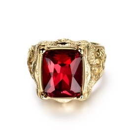 MASOP Fashion Mens Jewelry Stainless Steel Rings with Red Stone Punk Party Finger Ring Size 9