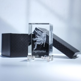 JINGLIHENR 3D Stereoscopic 12 Constellations Crystal Cube Figurines Decoration, Desktop Room Glass Fengshui Decoration, Gifts for Best Friend/Lovers/Family(Sagittarius)