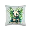 Cute Kawaii big panda holding bamboo shoots in forest Throw