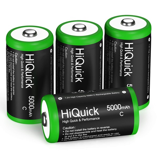 HiQuick Ni-MH C Size Rechargeable Batteries 5000mAh - 1.2V High Capacity C Batteries, Pack of 4