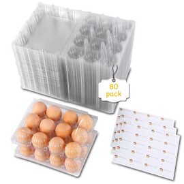 ZAGIWN Egg Cartons 80 Packs, Clear Plastic Egg Tray Bulk Egg Cartons 12 Count, Reusable Egg Tray Crates for Fresh Eggs, Storage, Family, Chicken Farm & DIY Gifts