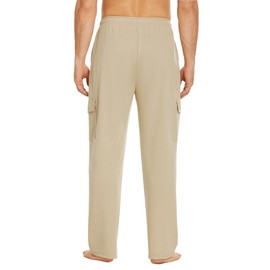 Deyeek Men's Lightweight Cargo Sweatpants with Pockets Baggy Cargo Sweat Pants for Men Straight Leg Lounge Yoga Pants Khaki