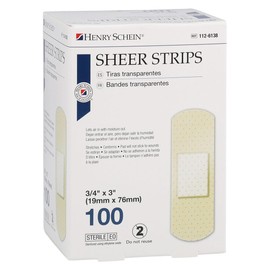 Henry Schein Adhesive Sheer Bandage Strips, 3/4" x 3", Sterile, Box of 100 Bandages
