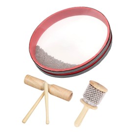 Archnote 3 Piece Cavasa Percussion Shaker, Wood Block Musical Instrument Tambourine Wave Sound Ocean Drum Percussion Instrument Set