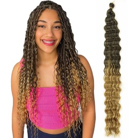T1b/27 Ombre Blonde Deep Wave Crochet Hair For Black Women 28 Inch 7 Pack Ocean Wave Crochet Hair Wavy Braiding Hair Curly Braiding Hair For Boho Bohemian Goddess Box Braids Synthetic Hair Extensions
