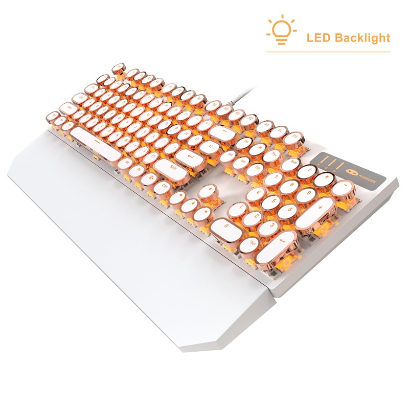 MageGee Typewriter Mechanical Gaming Keyboard, Retro Gold Punk Round Keycaps