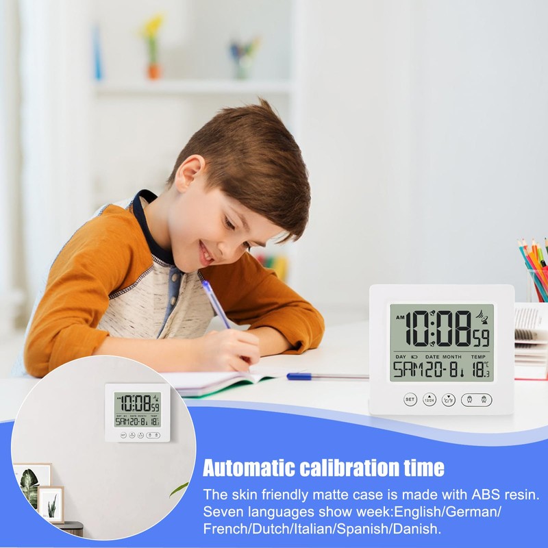 Digital Radio-Controlled Alarm Clock with Thermometer, Alarm Clock Digital with