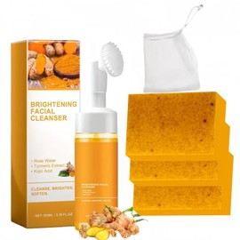 AMOCOCO Turmeric Wash and Care Two Piece Set - Turmeric Cleansing Mousse & Turmeric Soap Facial Cleansing - Comfortable Facial Cleansing Skincare - Specification: 2*soap+cleansing mousse