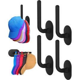 Eiito Hat Rack for Wall(4 Pack),Hat Organizer for Baseball Caps,Multi-Purpose Hat Rack,Hat Organizer Holds 10 Caps,Two Mounting Options,Self-Adhesive and Drilled (Black)