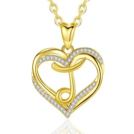 INFUSEU Initial Necklace for Women Lady, Heart Letter J Cubic Zirconia CZ Jewelry Romantic Birthday Gifts for Wife Mom Girlfriend, 20 Inch Chain