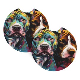 ANFXIEDU Pitbull Florescent Dog Car Coasters,2 Pack Rubber Pad Universal Non-Slip Car Interior Cupholder Pad Accessories
