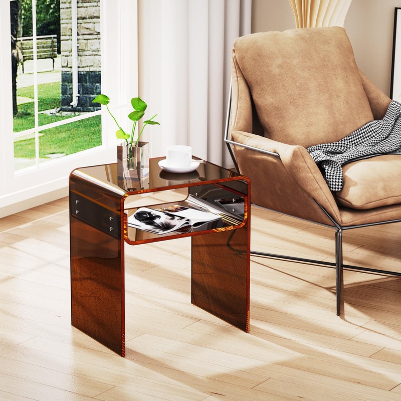 solaround Clear Acrylic End Table 2-Tier Bedside Nightstand for Living