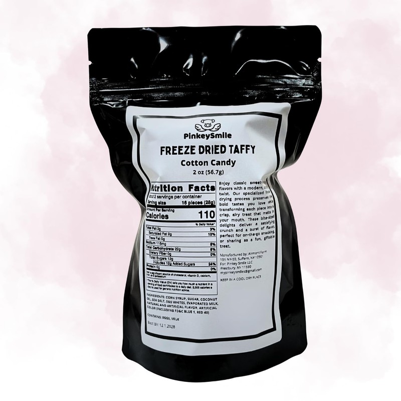 PinkeySmile Cotton Candy Flavored Freeze-Dried Taffy 2 oz– Crunchy &
