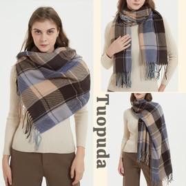 Tuopuda Women's Scarf Checked Pashmina XXL Stoles Oversized Autumn Scarf Winter Scarf Checked Tartan Shoulder Scarf Plaid Blanket Scarf Fashion Scarf Soft Warm Oversized Fringe Poncho, T