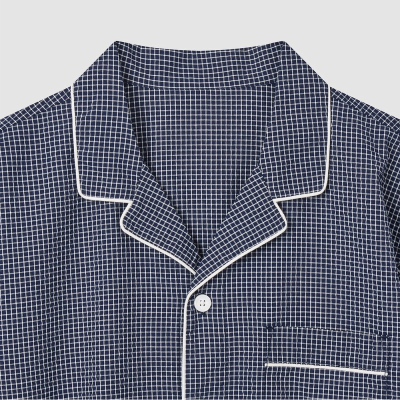 JAJU [JAJU] Men's Seersucker Pattern 5-Inch Pajama Set_Light Navy