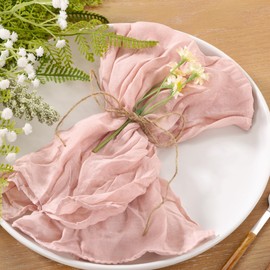 Loopiske 60pcs Dusty Pink Cheesecloth Napkins Washable Fall Boho Rustic Gauze Table Cloth Napkins Bulk 21x21 Inches for Wedding Party Bridal Baby Shower Birthday Table Decor