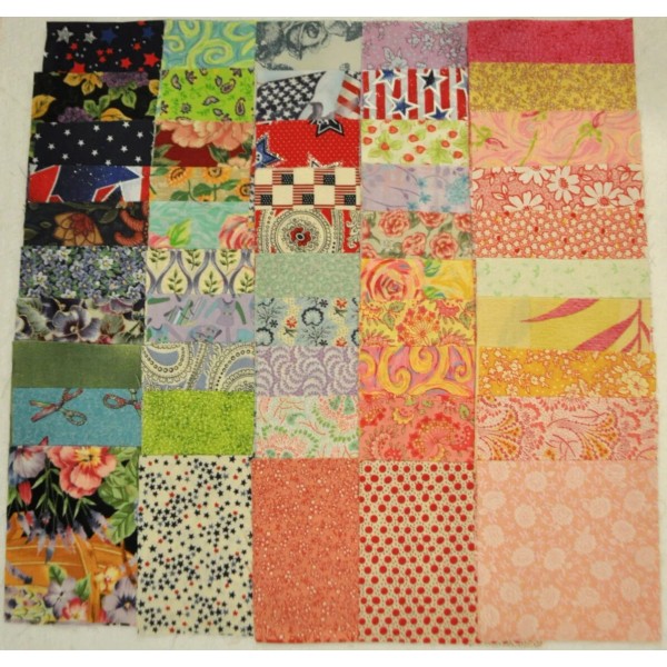 Unbranded Assorted 3" Squares Charm Pack, 50 pieces, 100% cotton