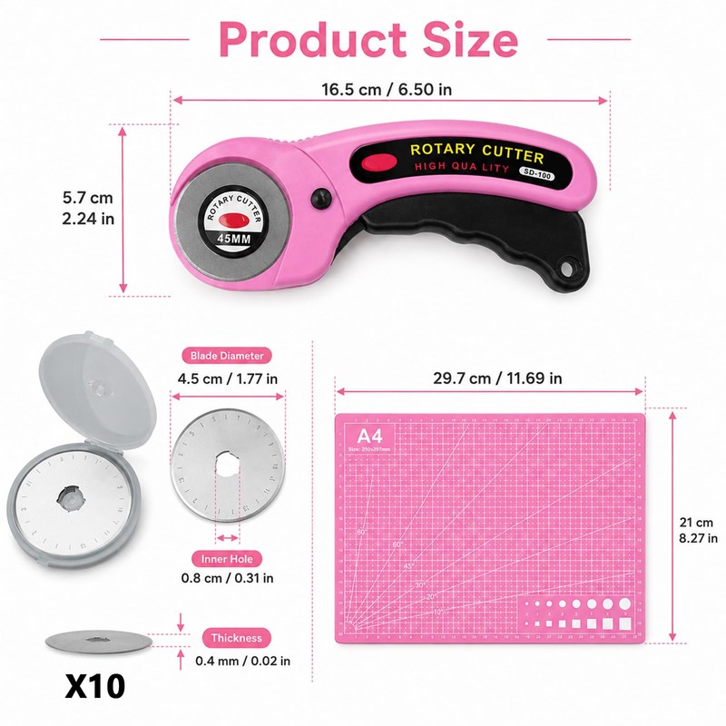 12 PCS Rotary Cutter, Durable Fabric Cutter for Sewing Quilting