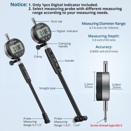 ALLmeter Dial Indicator Bore Gauge with 0.7"-6"/0.0005" Measuring Range Dial Bore Gauge Set with 23PCS Anvils & 6" Measuring Depth for Engine Cylinder Deep Engine Hole Cylinder Measurement Gage