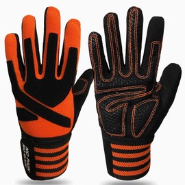 FINGER TEN Weight Lifting Gloves Gym with Wrist Support for Men Women Full Palm Protection Grip, Work Out Gloves fit Pull Ups Sport Training Fitness (Orange, L)